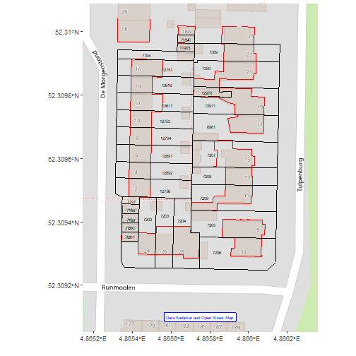 Overlay of OSM map by Kadaster data